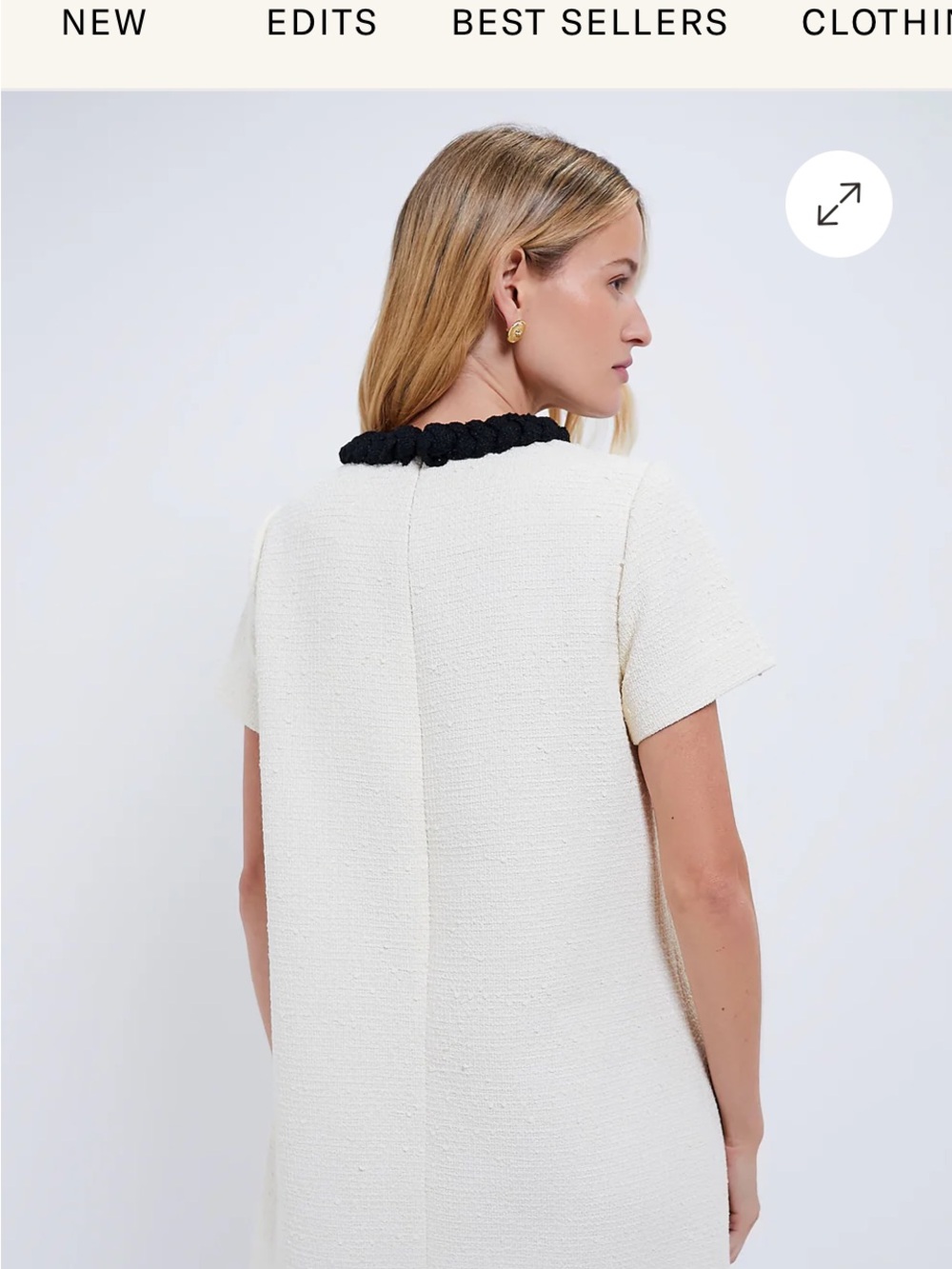 Tuckernuck Ivory Bouclé Tweed Shift Dress with Gold Button Detail - Picture 8 of 9